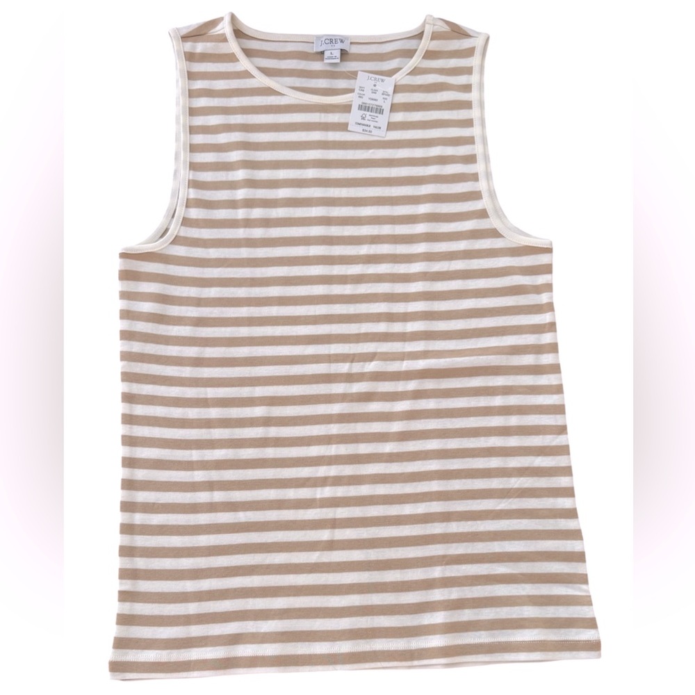 J.Crew Factory Tan and White Striped Tank Size Large